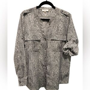 Calvin Klein Snakeprint Button Down Adjustable Sleeve Blouse